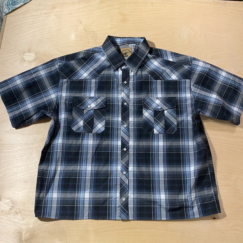 Coevals Club Blue Plaid Short Sleeve Snap Shirt XXL (NZ)